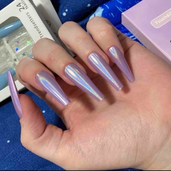 Touch and glow fake extra long nails in color purple glow brand new in box - Picture 12 of 16